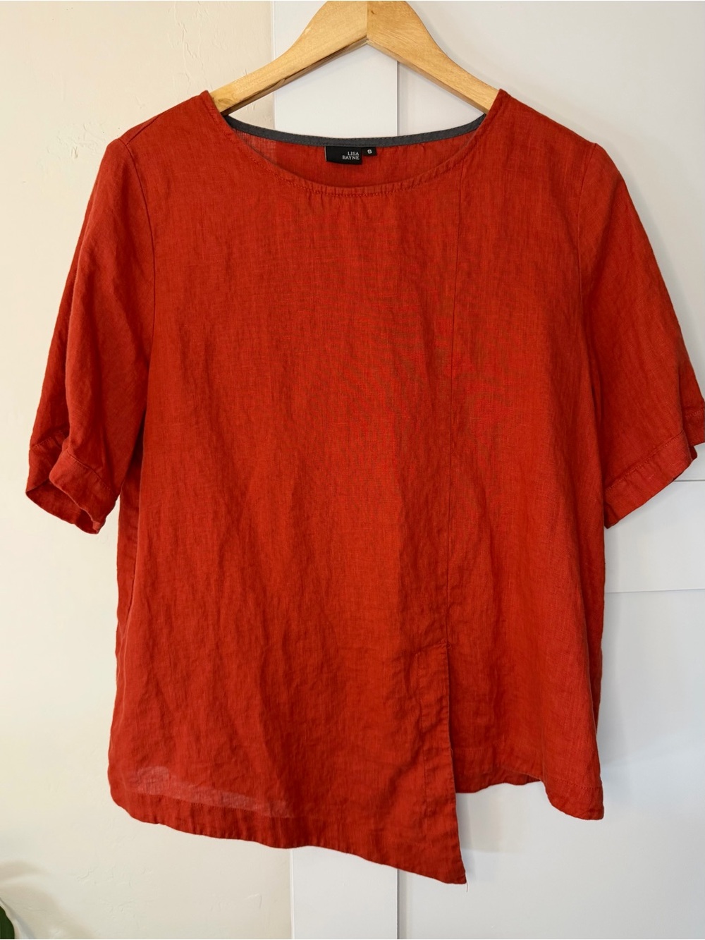 Lisa Bane Linen Asymmetric Short Sleeve Top - Rust